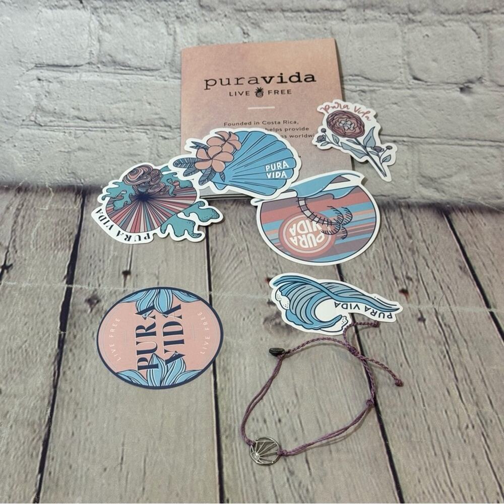 Pura Vida Purple Charm Bracelet and Stickers